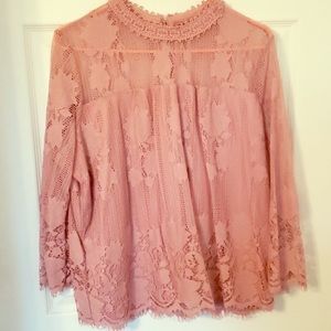 Long sleeve blush pink lace top